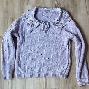Sandy Liang Lilac Knit Cardigan with Textured Collar